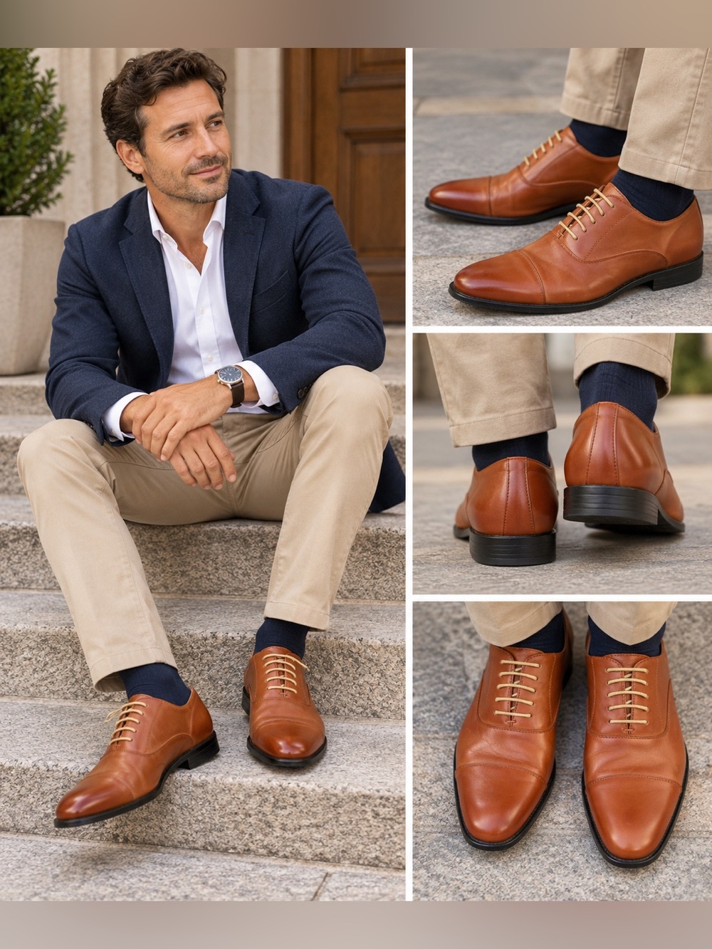 Bruno Marc DP06 Men’s Size 13 Brown Cognac Cap Toe Oxford Dress Shoes Classic
